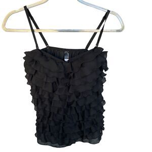 Y2K Ruffle Blouse Womens Extra Large XL Black Adjustable Feminine Flirty Sheer